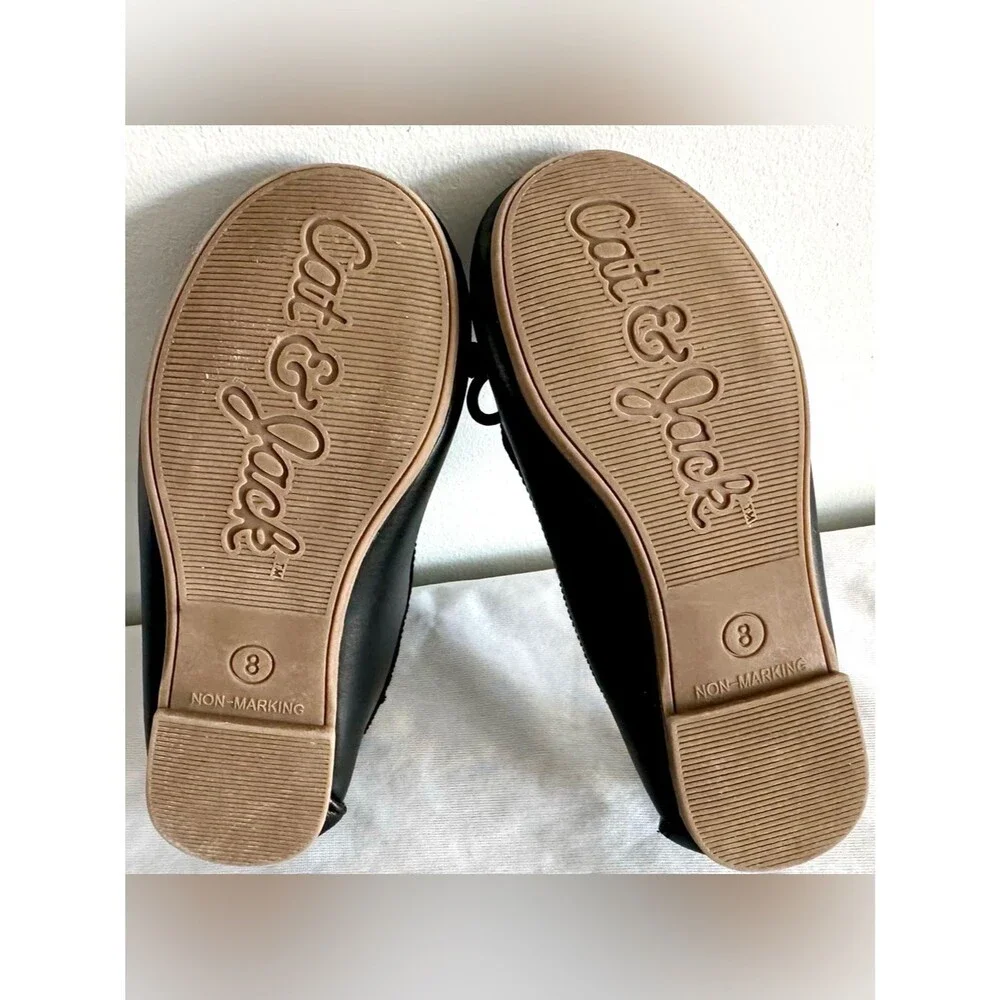 Cat & Jack Girls Size 8 Black Mary Jane Ballet Flats – Bow Detail Dress Shoes